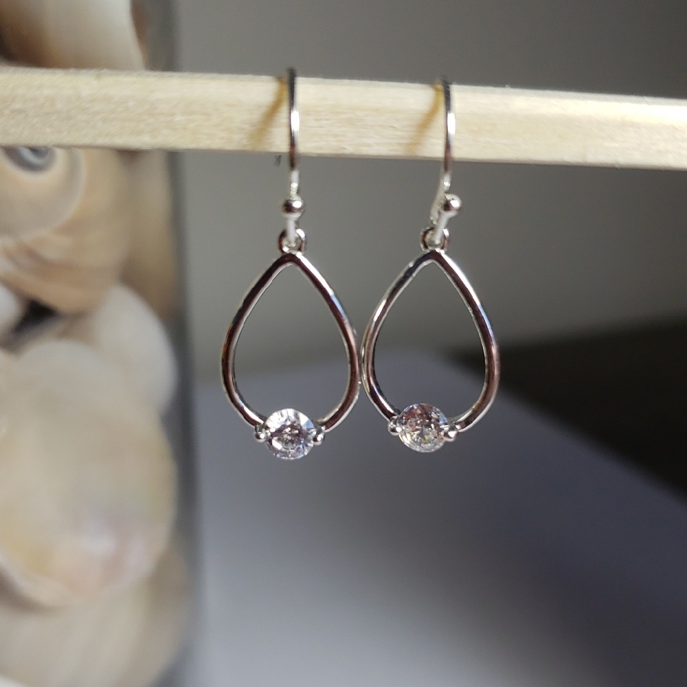 LC Lauren Conrad Silver Tone Teardrop Earrings with Cubic Zirconia